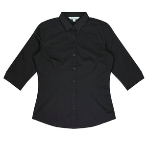 Mosman Embroidered Ladies 3/4 Sleeve Business Shirt - Black