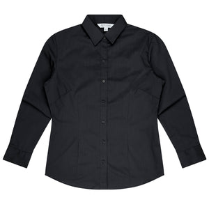 Mosman Embroidered Ladies Long Sleeve Business Shirt - Black