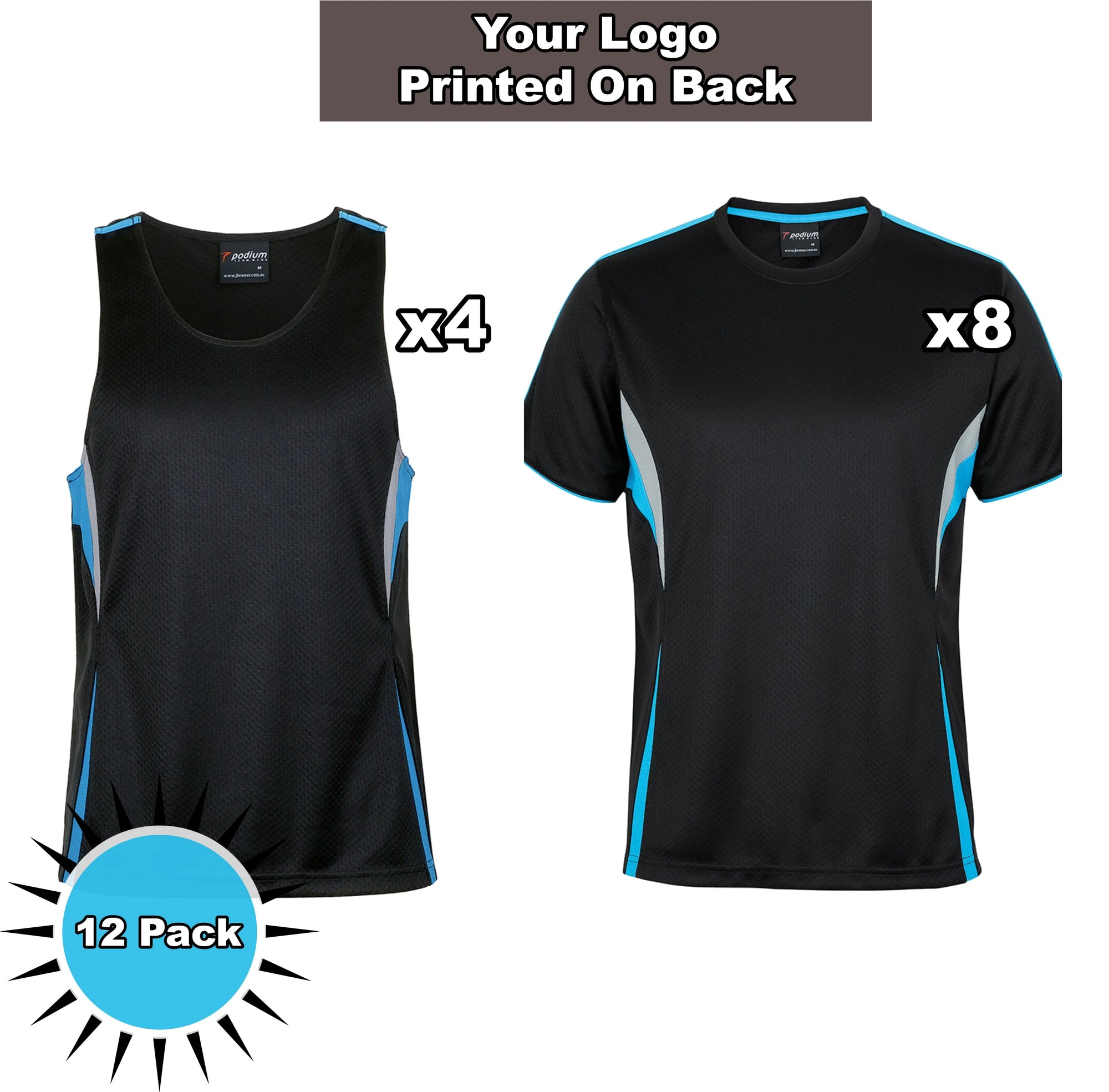 Podium Cool Singlet/Tee Shirt 12 Pack Printed On Back - Safe-T-Rex Workwear Pty Ltd